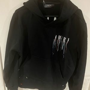 Mens Amiri Black pullover Hoodie Small With Embroidered paint drip Graphics